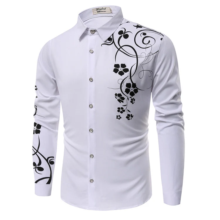 Herren Slim-Fit Hemd mit floralem Allover-Print, Langarm und Stretch-Baumwollmix Drune