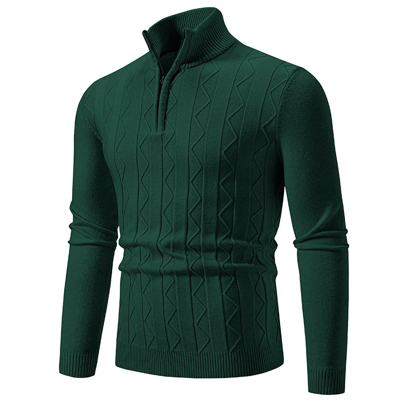 Herren Slim-Fit Halbzip-Strickpullover mit Mockneck, Zopfmuster und gerippten Bündchen Drune