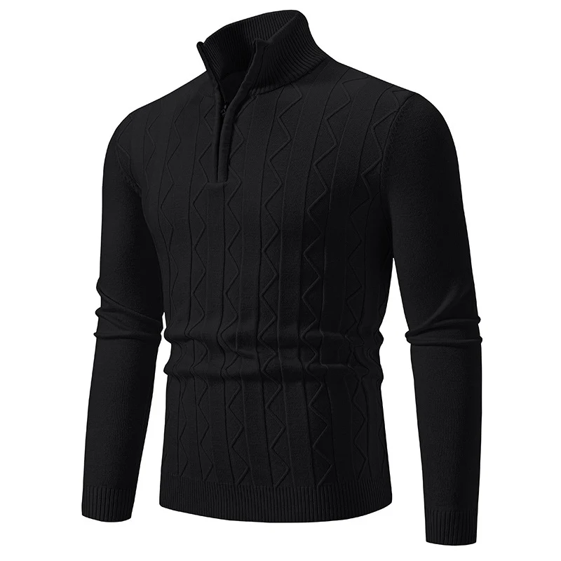 Herren Slim-Fit Halbzip-Strickpullover mit Mockneck, Zopfmuster und gerippten Bündchen Drune