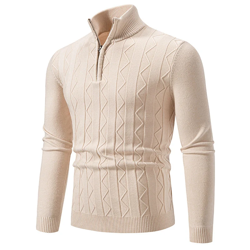 Herren Slim-Fit Halbzip-Strickpullover mit Mockneck, Zopfmuster und gerippten Bündchen Drune