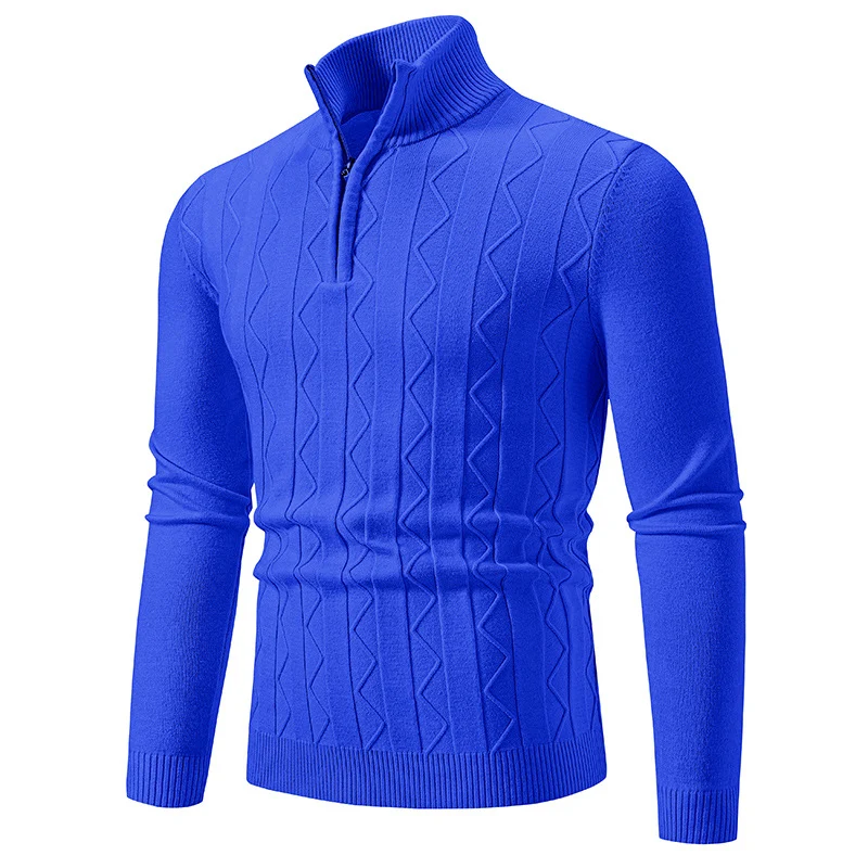 Herren Slim-Fit Halbzip-Strickpullover mit Mockneck, Zopfmuster und gerippten Bündchen Drune