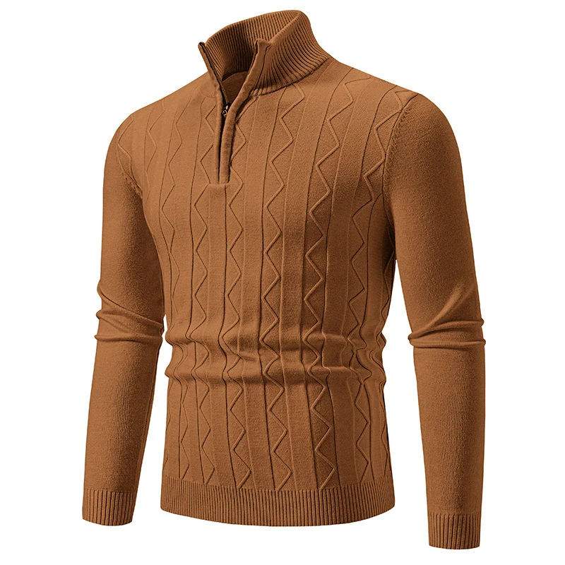 Herren Slim-Fit Halbzip-Strickpullover mit Mockneck, Zopfmuster und gerippten Bündchen Drune