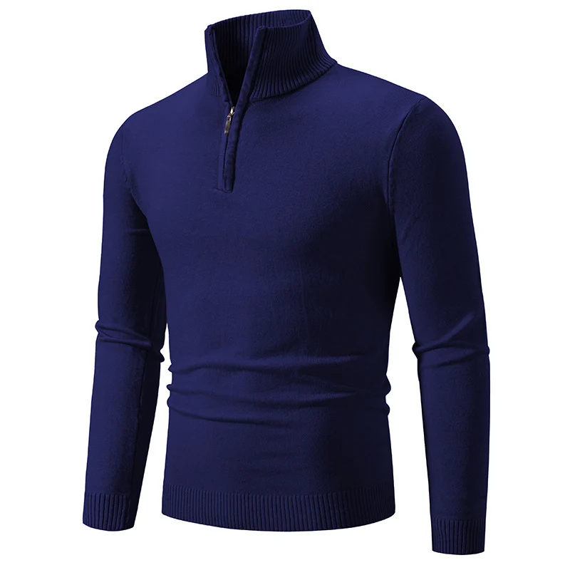Herren Slim-Fit Halbzip-Mockneck Feinstrickpullover mit geripptem Kragen Drune