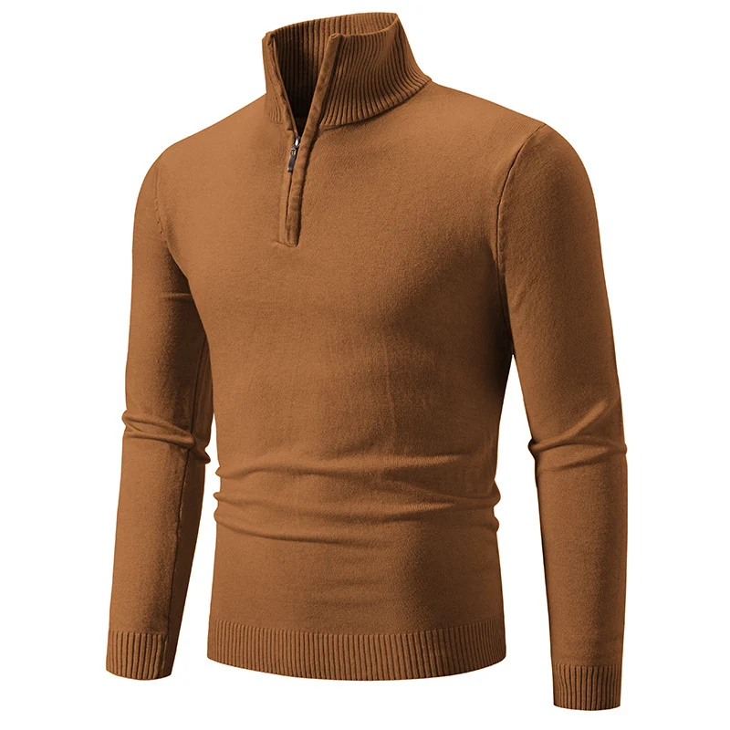 Herren Slim-Fit Halbzip-Mockneck Feinstrickpullover mit geripptem Kragen Drune