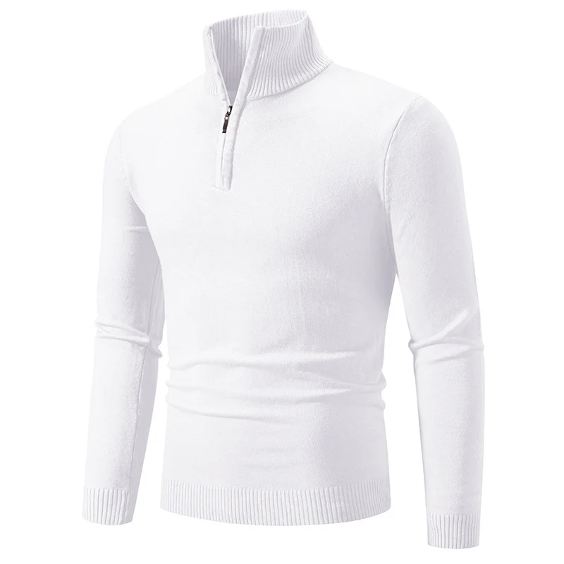 Herren Slim-Fit Halbzip-Mockneck Feinstrickpullover mit geripptem Kragen Drune
