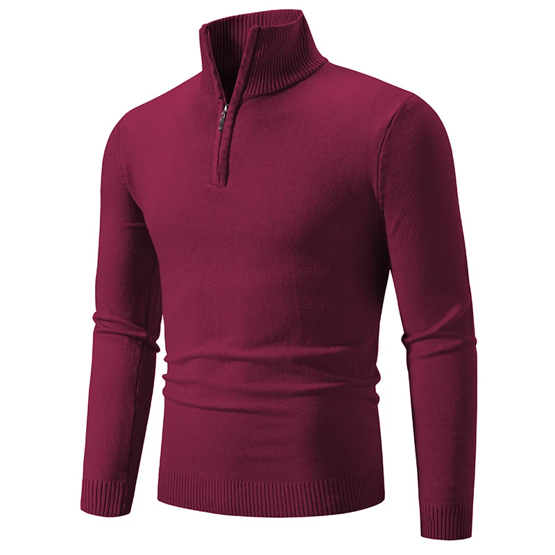 Herren Slim-Fit Halbzip-Mockneck Feinstrickpullover mit geripptem Kragen Drune