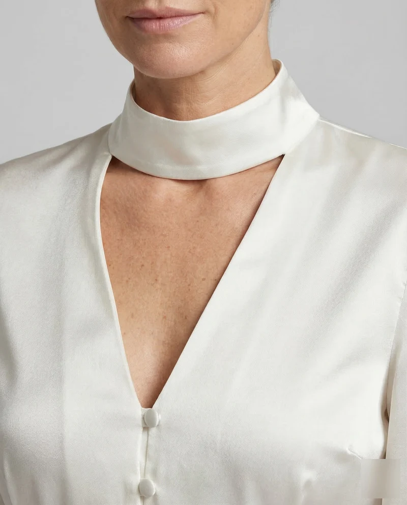 Damen Satinbluse Schößchen Ballonärmel