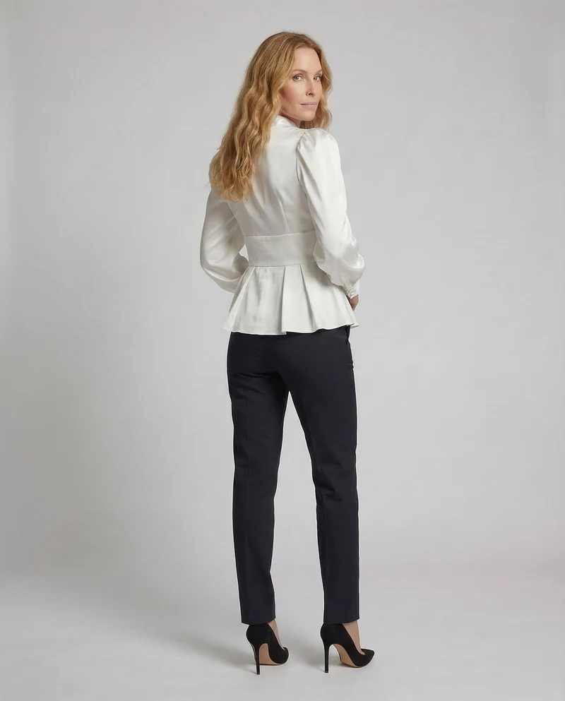 Damen Satinbluse Schößchen Ballonärmel