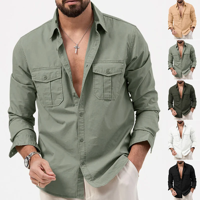 Herren nan legeres Baumwoll-Twill-Hemd mit aufgesetzten Brustklappen und Kentkragen Drune