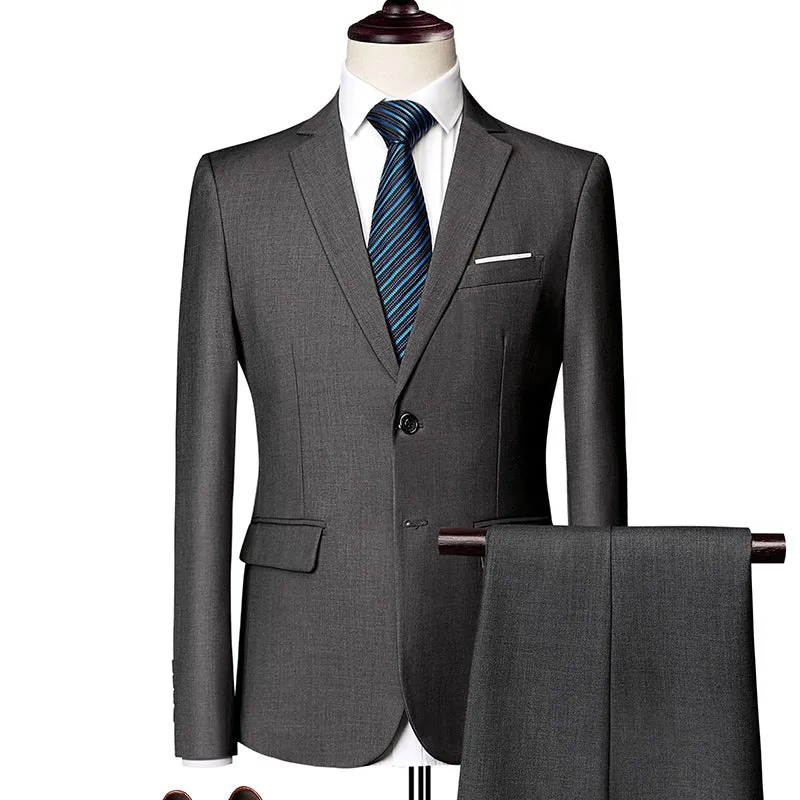 Herren nan Slim-Fit Einreiher-Anzugset mit Ein-Knopf-Sakko, schmaler Anzughose mit Bügelfalte und elastischem Stretchgewebe Drune