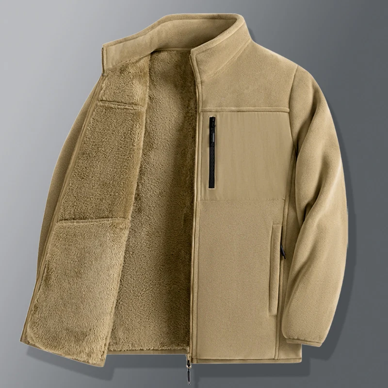 Herren funktionale Thermo-Fleecejacke mit weichem Teddyinnenfutter, Brustreißverschlusstasche und Zweiwege-Reißverschluss Drune
