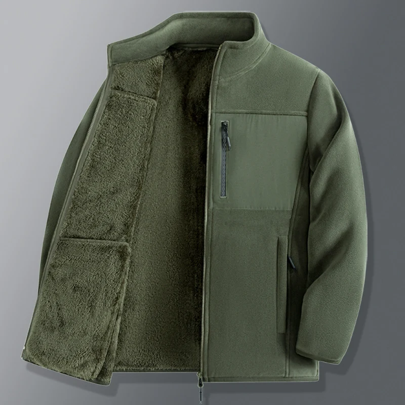 Herren funktionale Thermo-Fleecejacke mit weichem Teddyinnenfutter, Brustreißverschlusstasche und Zweiwege-Reißverschluss Drune