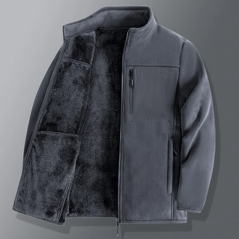 Herren funktionale Thermo-Fleecejacke mit weichem Teddyinnenfutter, Brustreißverschlusstasche und Zweiwege-Reißverschluss Drune