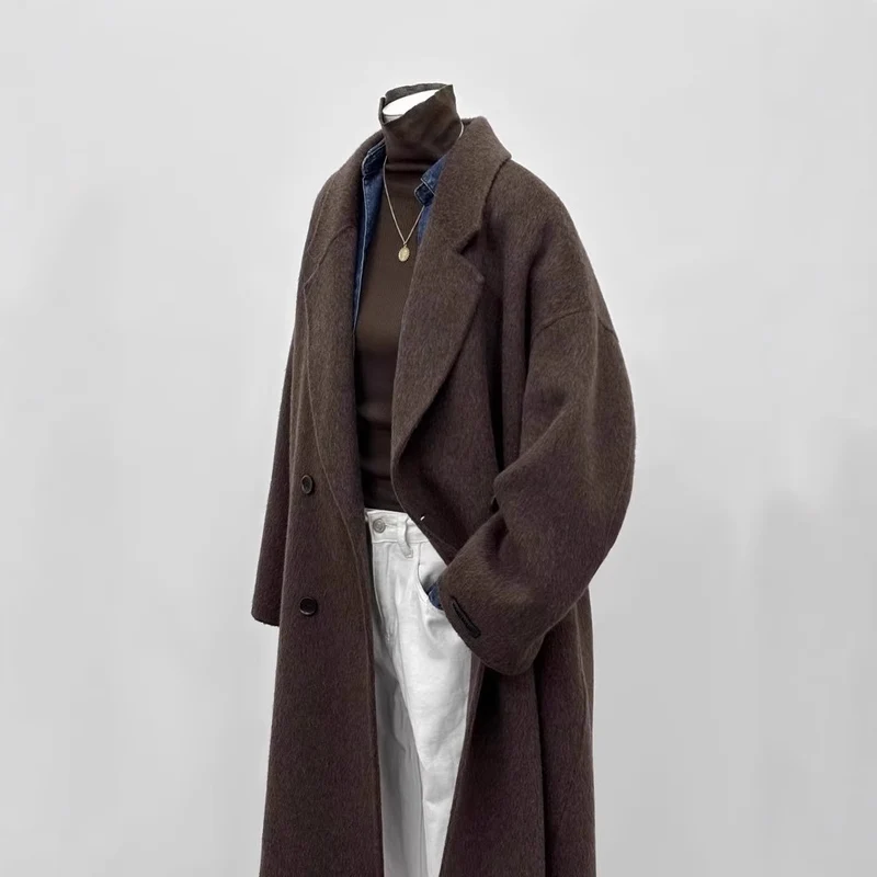 Damen Oversize Wollmantel mit weitem Revers und entspannter Silhouette Drune