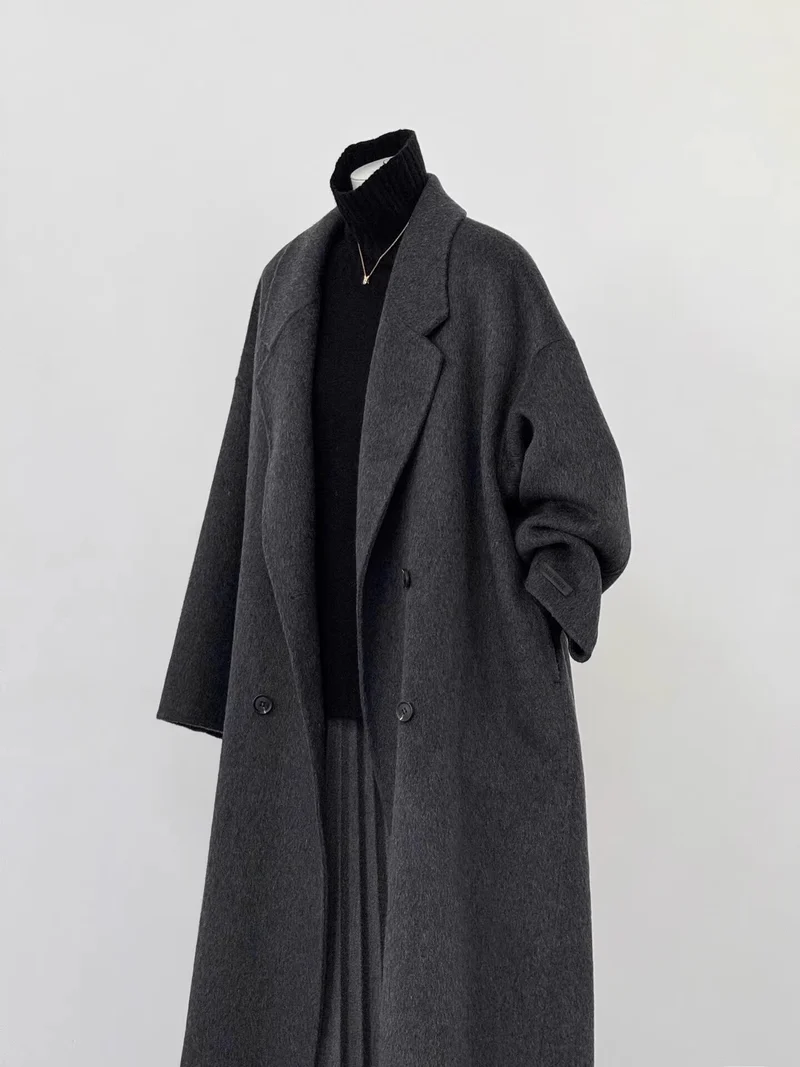 Damen Oversize Wollmantel mit weitem Revers und entspannter Silhouette Drune