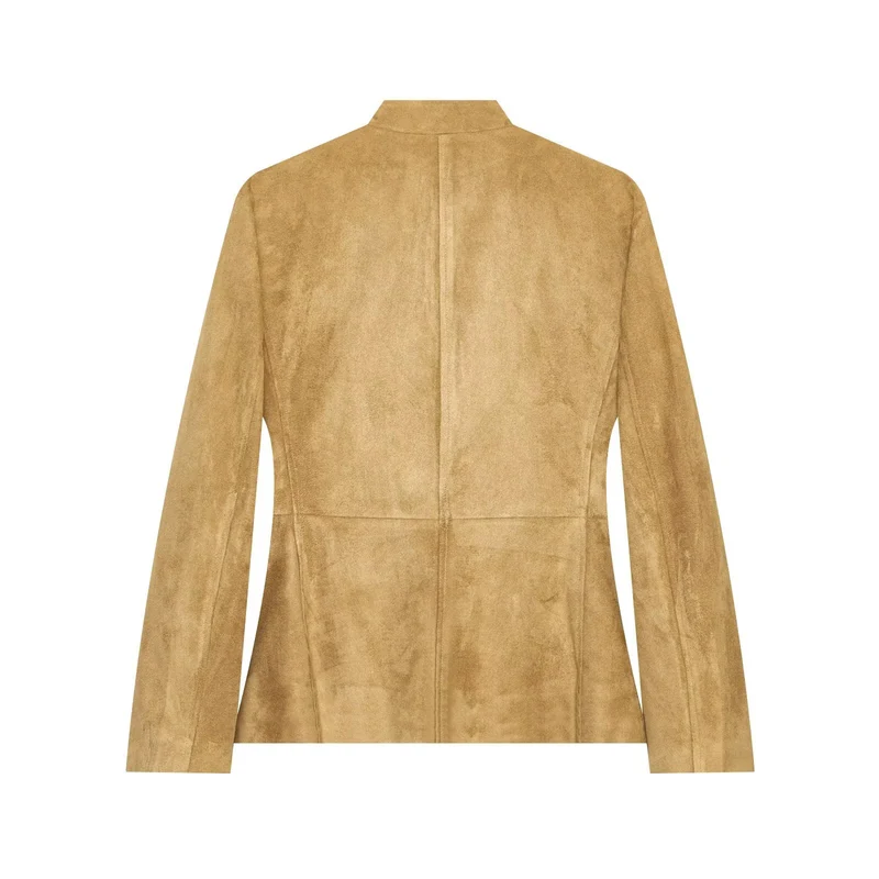 Damen Wildlederjacke im Militärstil mit Stehkragen Drune