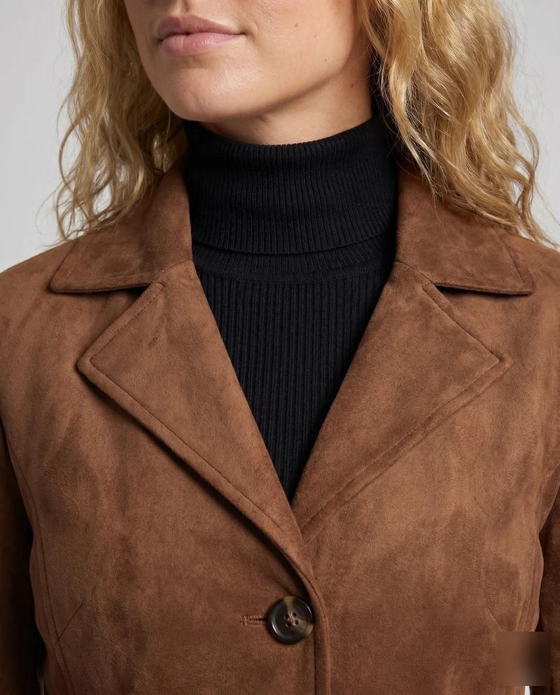 Damen Eleganter Wildledermantel mit praktischen Taschen und stylischem Schnitt Drune