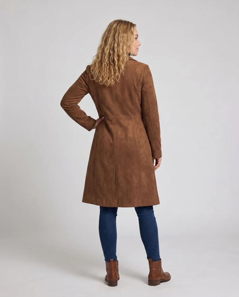 Damen Eleganter Wildledermantel mit praktischen Taschen und stylischem Schnitt Drune