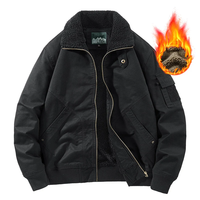 Herren nan schwerer Canvas-Bomber mit wärmendem Sherpa-Innenfutter, ergonomischen Nähten und verdeckter Reißverschlussleiste Drune