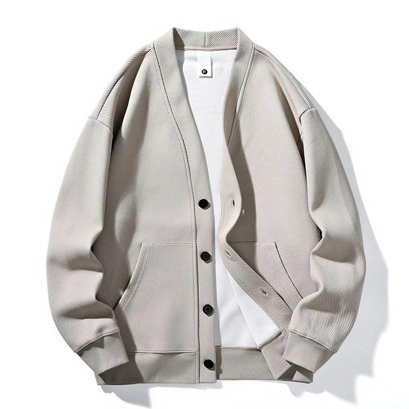 Herren oversized Strickcardigan mit V-Ausschnitt, Knopfleiste und aufgesetzten Taschen Drune