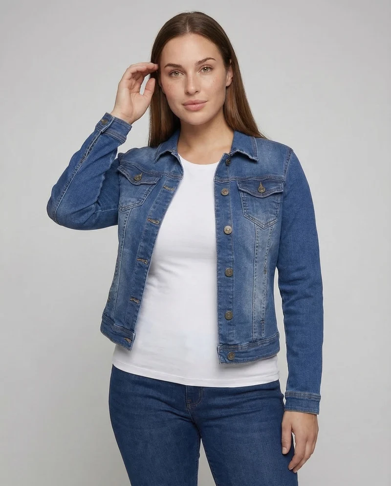 Damen Jeansjacke Tailliert Elastisch