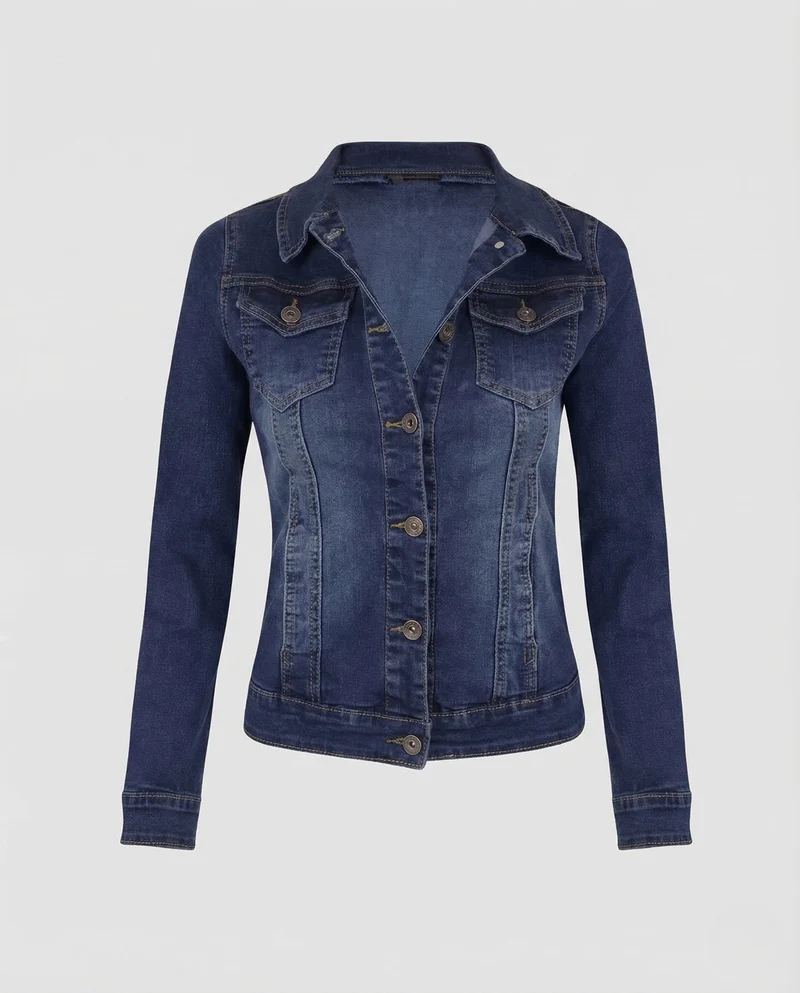 Damen Jeansjacke Tailliert Elastisch