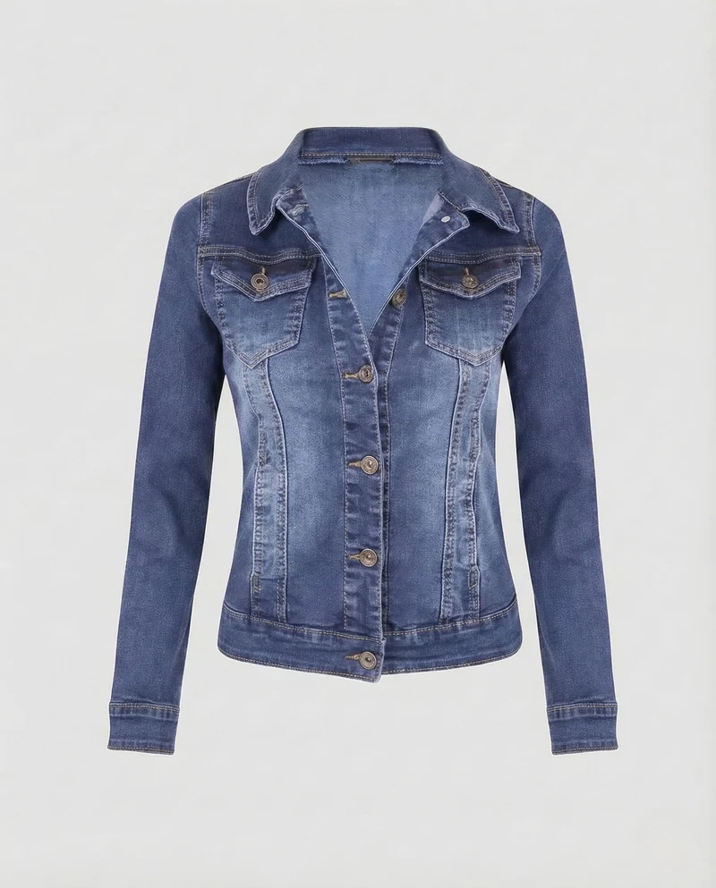 Damen Jeansjacke Tailliert Elastisch