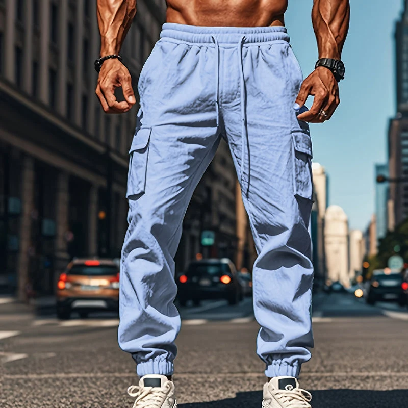 Herren lässige Cargo-Hose mit praktischen Seitentaschen und elastischem Bund Drune