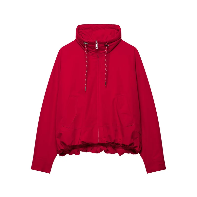 Damen Kurze Oversize-Utility-Jacke mit hohem Stehkragen, Kordelzug und elastischem Saum Drune
