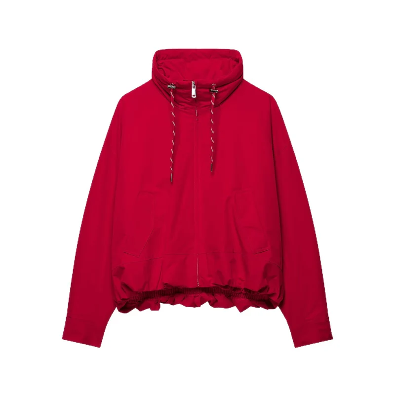 Damen Kurze Oversize-Utility-Jacke mit hohem Stehkragen, Kordelzug und elastischem Saum Drune