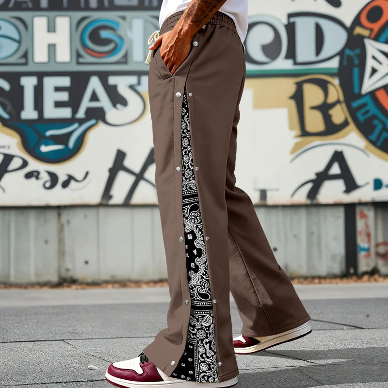 Herren nan weit geschnittene Snap-Front Jogginghose mit Paisley-Seiteneinsatz und elastischem Komfortbund Drune