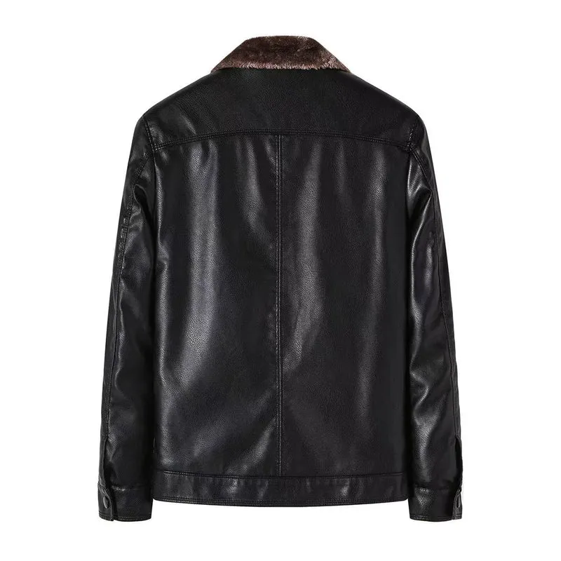 Herren Lässige Kunstlederjacke mit Fleecefutter Drune