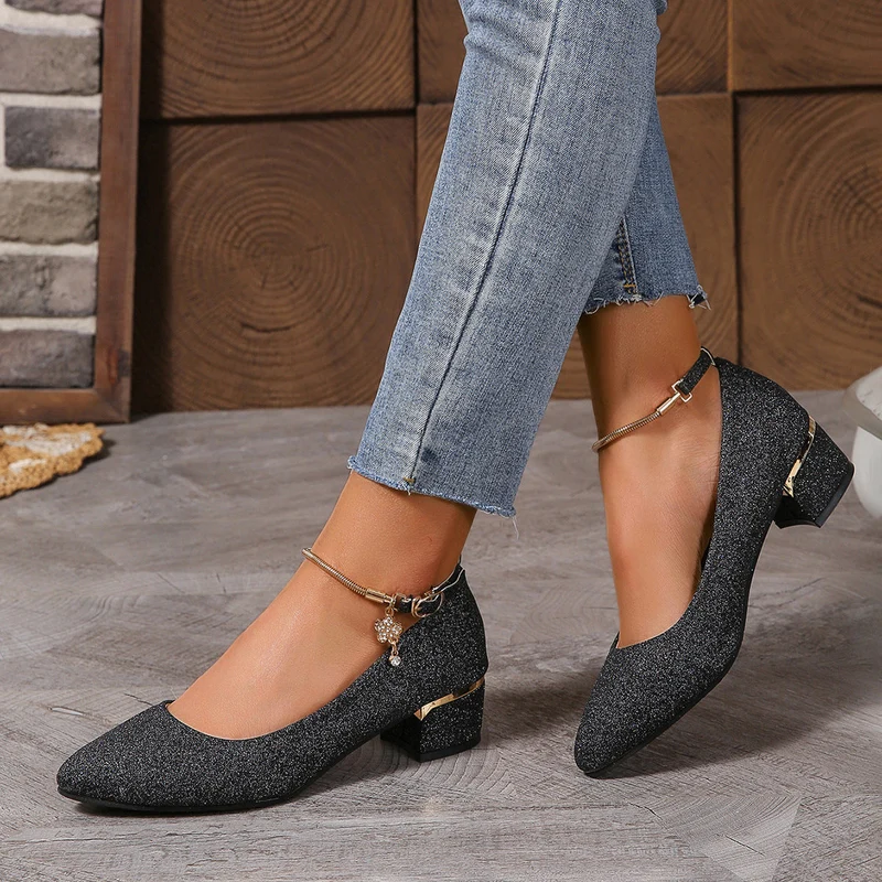 Damen elegante Glitzer-Pumps mit komfortablem Blockabsatz Drune