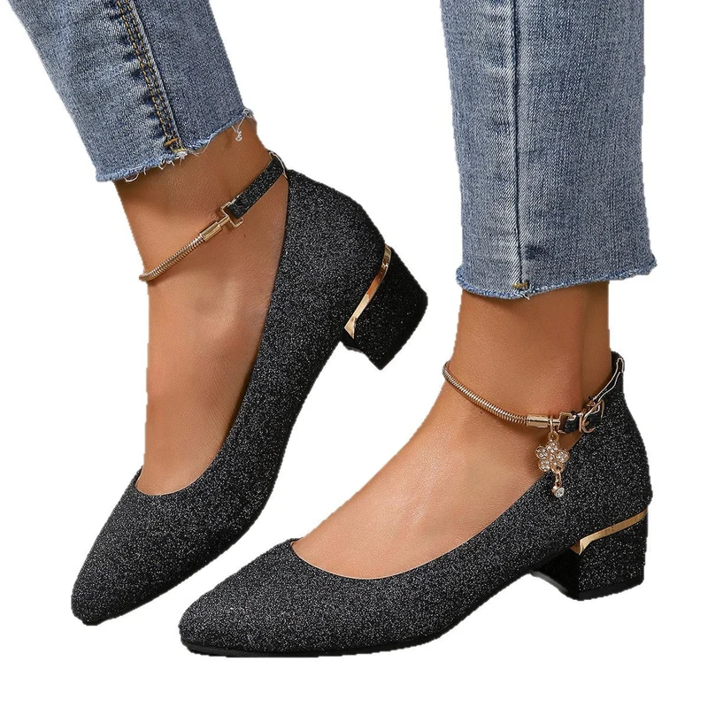 Damen elegante Glitzer-Pumps mit komfortablem Blockabsatz Drune