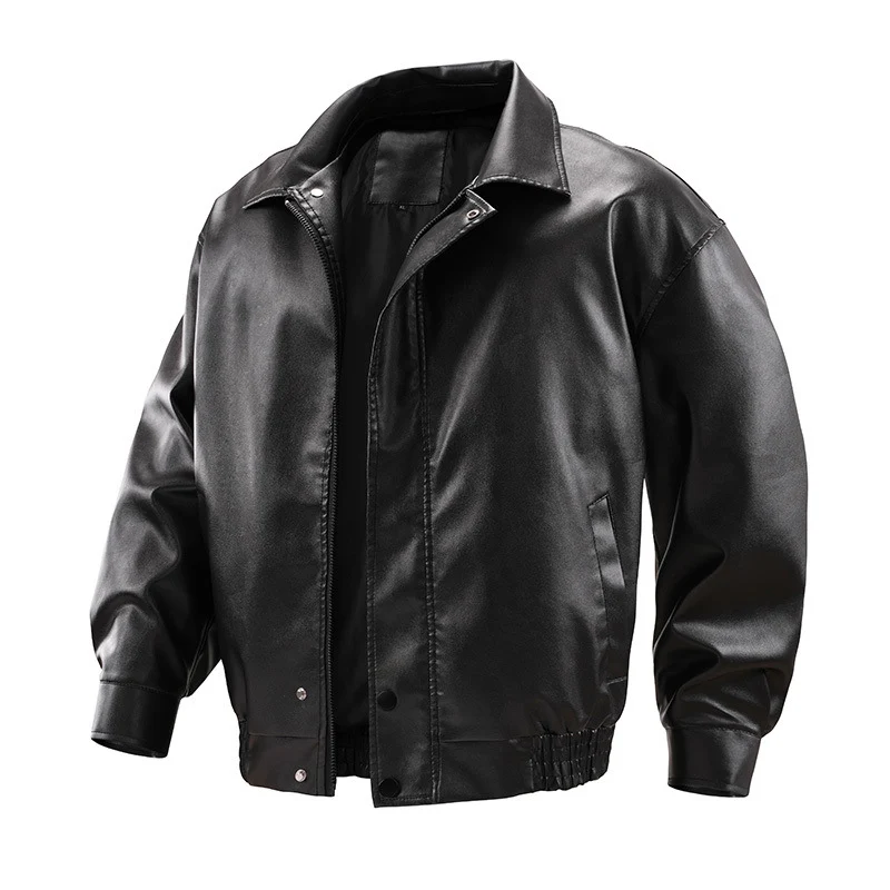 Herren Modische Kunstlederjacke mit hohem Kragen Drune