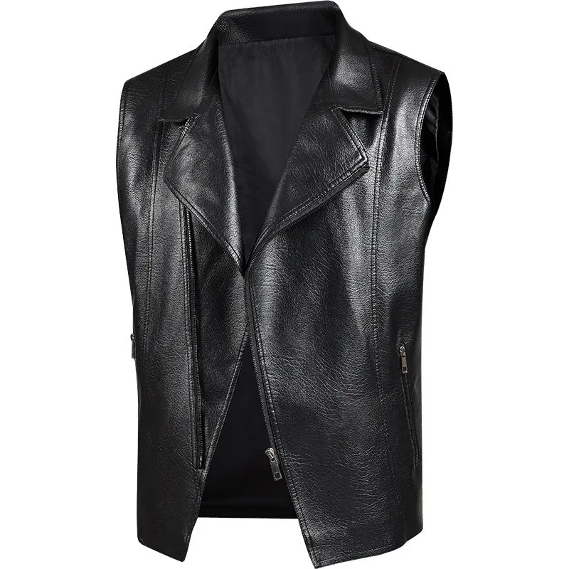 Herren Modische Kunstlederjacke mit hohem Kragen Drune
