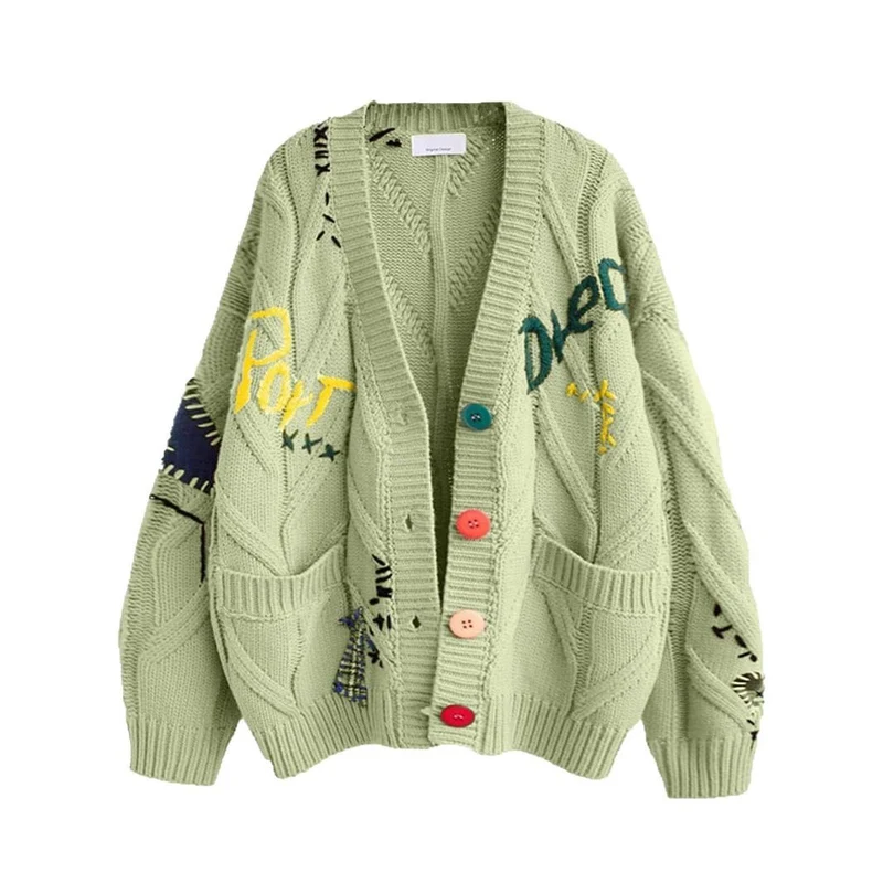 Damen Stylischer Strickcardigan mit bunten Knöpfen und aufwendigem Design