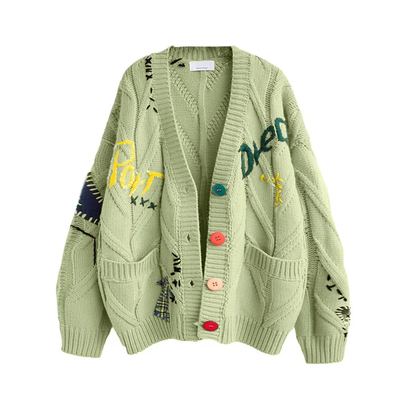 Damen Stylischer Strickcardigan mit bunten Knöpfen und aufwendigem Design
