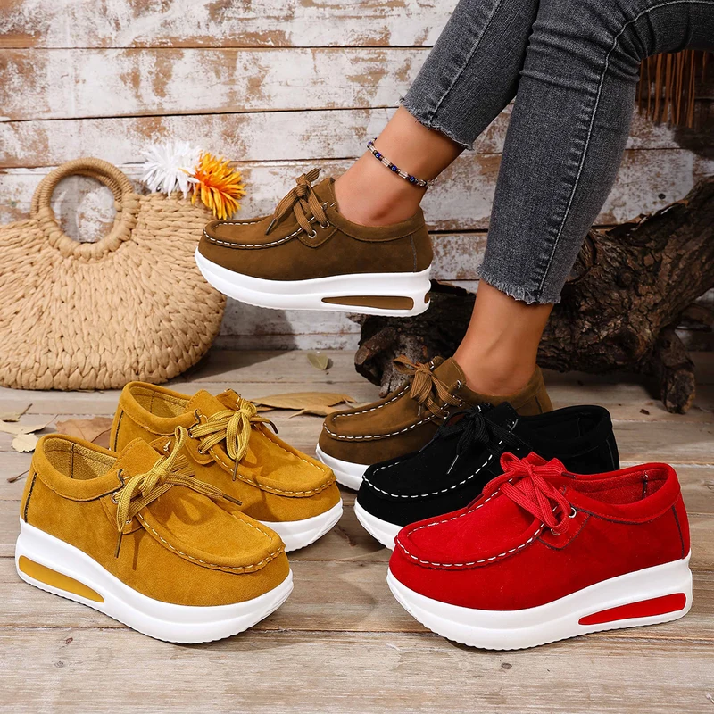 Damen Velours‑Mokassin‑Plateau‑Sneaker mit verstecktem Keil und gepolstertem Komfortfußbett Drune