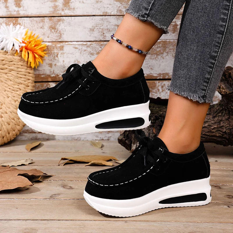 Damen Velours‑Mokassin‑Plateau‑Sneaker mit verstecktem Keil und gepolstertem Komfortfußbett Drune