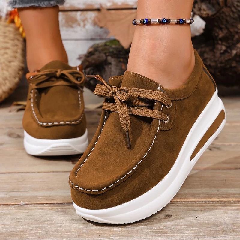 Damen Velours‑Mokassin‑Plateau‑Sneaker mit verstecktem Keil und gepolstertem Komfortfußbett Drune