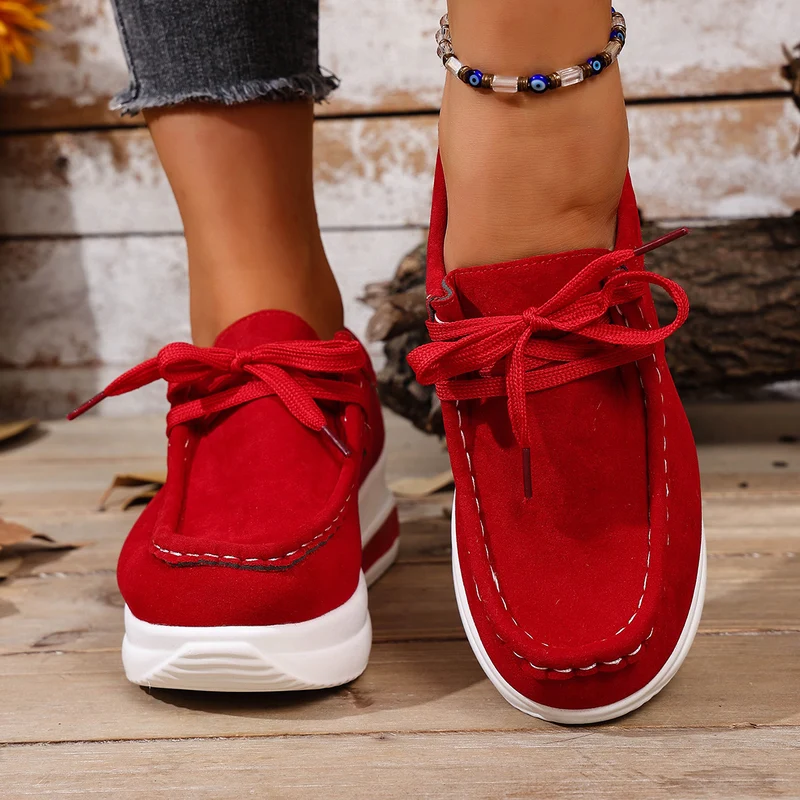 Damen Velours‑Mokassin‑Plateau‑Sneaker mit verstecktem Keil und gepolstertem Komfortfußbett Drune