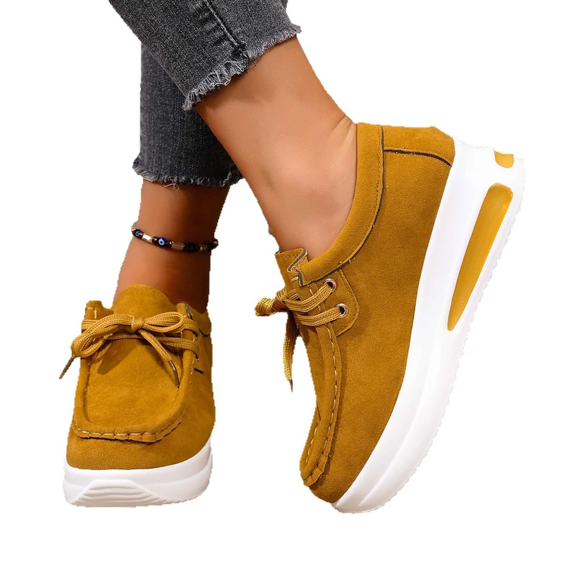 Damen Velours‑Mokassin‑Plateau‑Sneaker mit verstecktem Keil und gepolstertem Komfortfußbett Drune