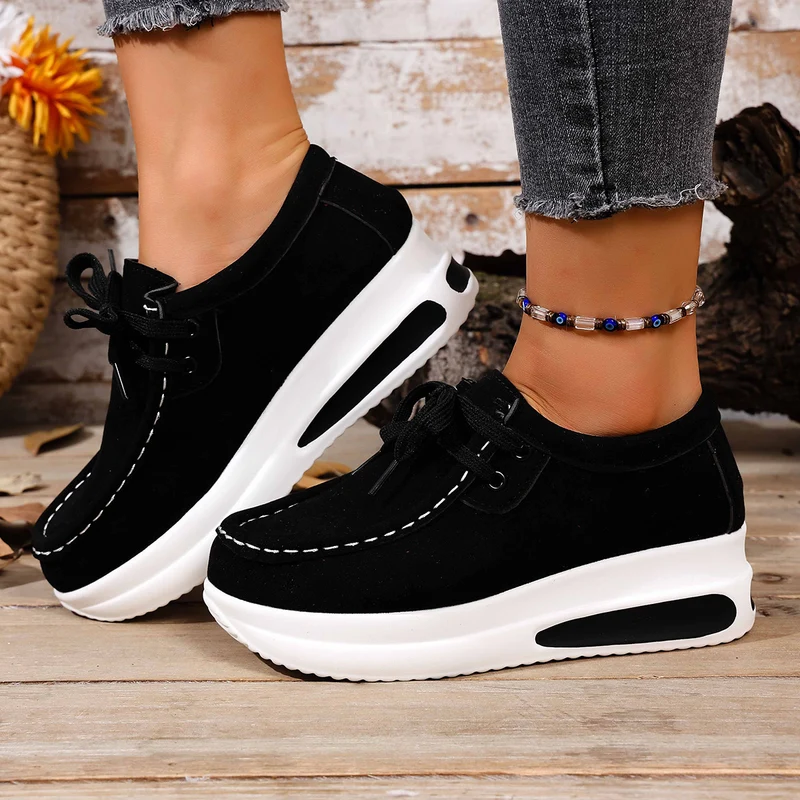 Damen Velours‑Mokassin‑Plateau‑Sneaker mit verstecktem Keil und gepolstertem Komfortfußbett Drune