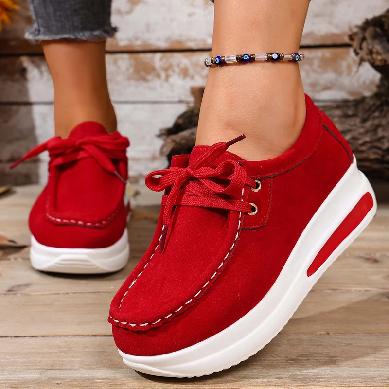Damen Velours‑Mokassin‑Plateau‑Sneaker mit verstecktem Keil und gepolstertem Komfortfußbett Drune