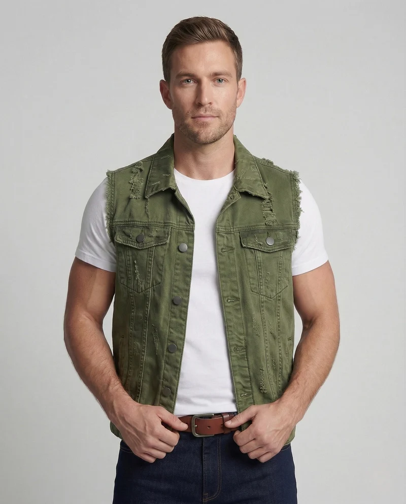 Herren Jeansweste Used Look mit Klappentaschen