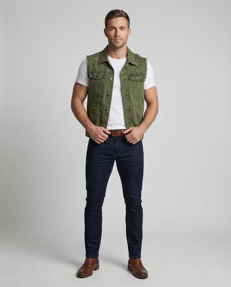 Herren Jeansweste Used Look mit Klappentaschen