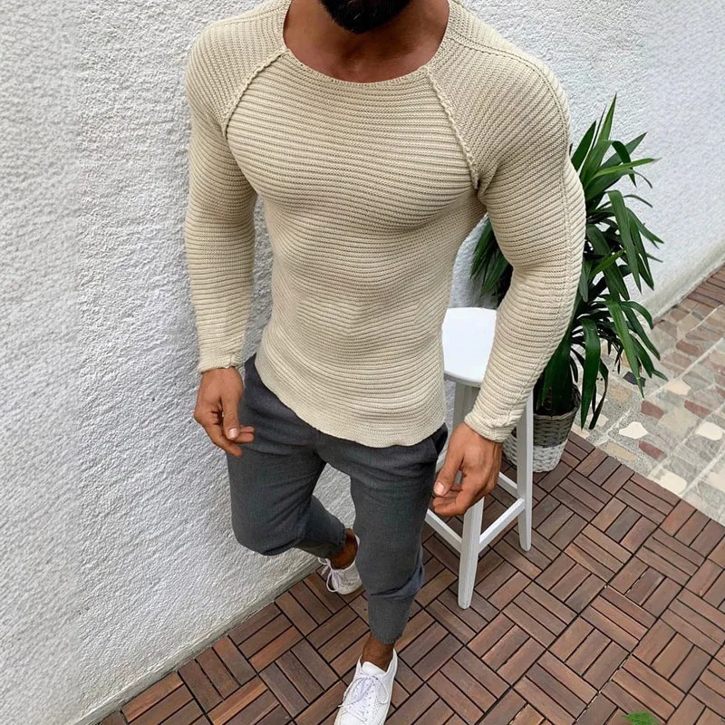 Herren nan figurbetonter Strickpullover mit Raglanärmeln und elastischer Struktur Drune