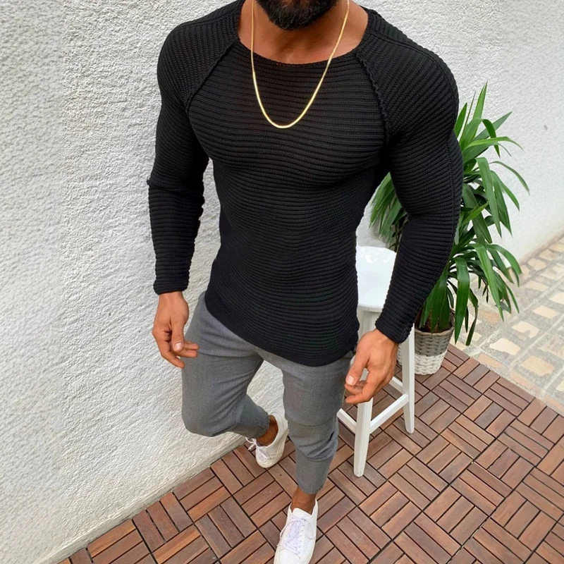 Herren nan figurbetonter Strickpullover mit Raglanärmeln und elastischer Struktur Drune