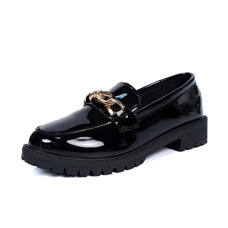 Damen nan elegante Lack-Plateau-Loafer mit dekorativer Schleife und profilierter Gummisohle Drune